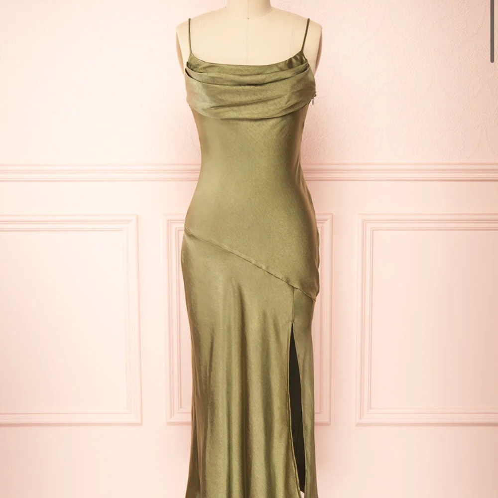 One and Only Collective Satin Olive Green Dress
